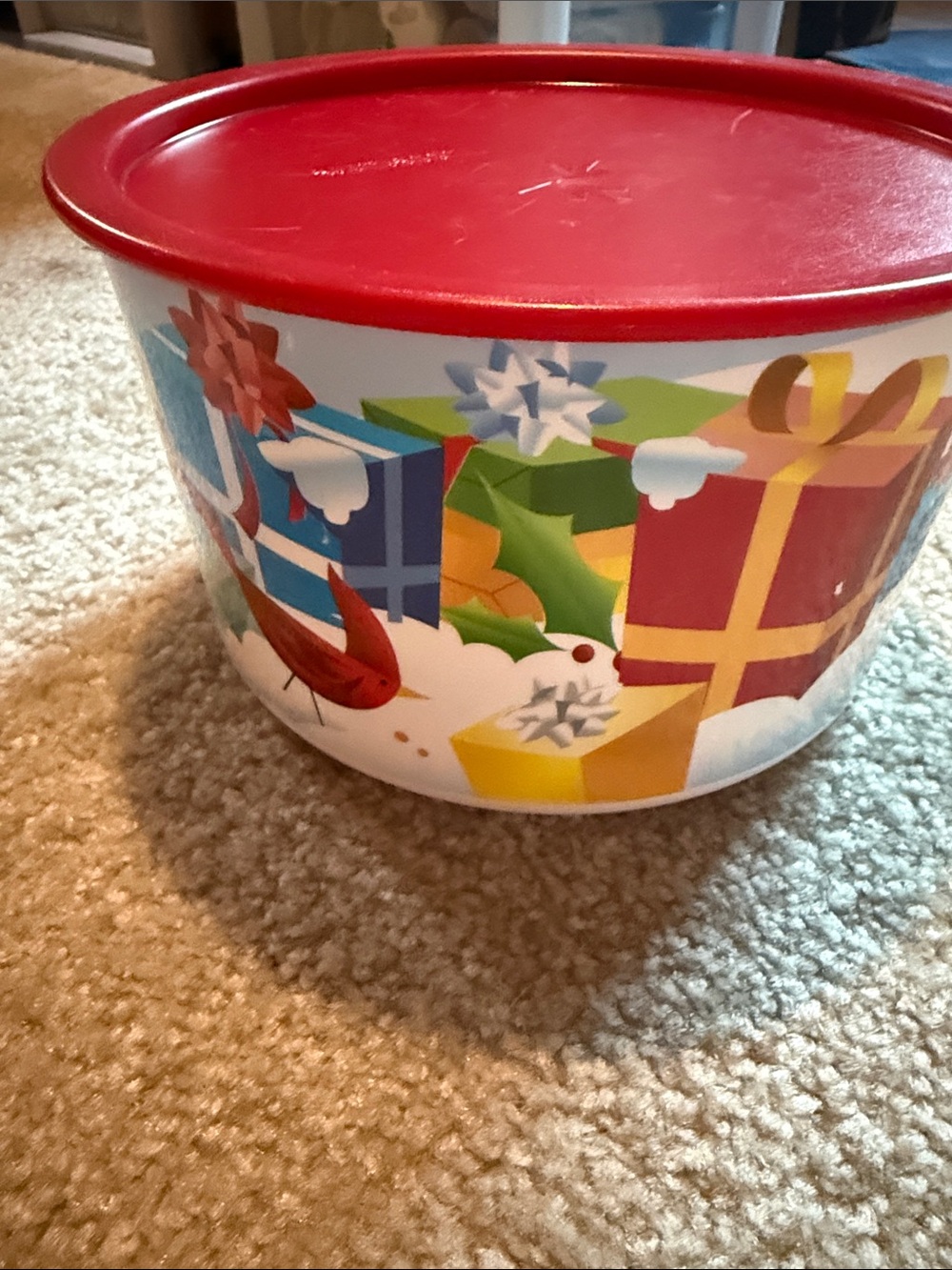 Tupperware Festive Holiday Storage Bowl with Red Lid
